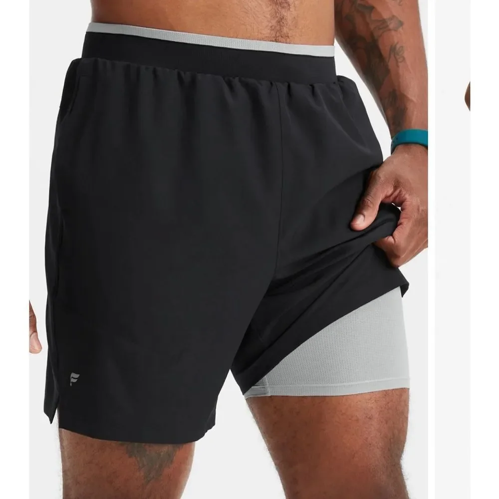 Fabletics mens 7 inch fundamental (lined) shorts Black M NWT in packaging